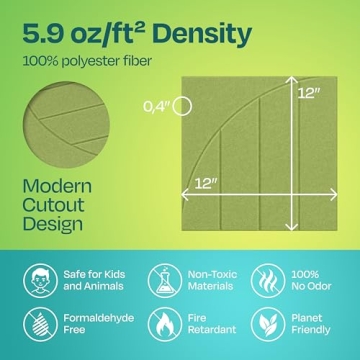 Ekkogo Acoustic Panels 12-Pack Soundproof Wall Panels 12"x12"x0.4" Decorative Sound Dampening for Your Home, Office, Studio, Bedroom & More with Unique ModuArc Carving [Gin Green]