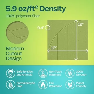 Ekkogo Acoustic Panels 12-Pack Soundproof Wall Panels 12"x12"x0.4" Decorative Sound Dampening for Your Home, Office, Studio, Bedroom & More with Unique ModuArc Carving [Gin Green]