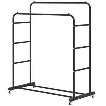 Laiensia Double Rods Clothing Rack with Wheels, Garment Rack for Hanging Clothes, Multi-functional B...