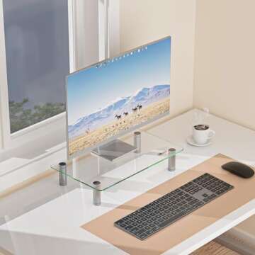 WALI Glass Monitor Stand Riser for Desk,Height Adjustable Computer Monitor Riser, Clear Monitor Stan...