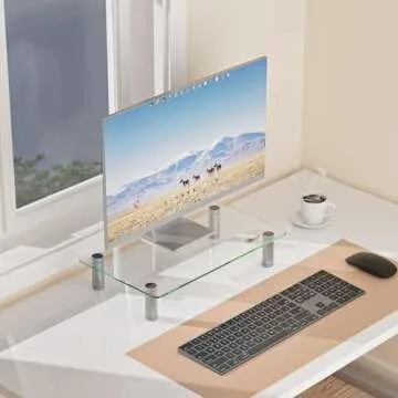 WALI Glass Monitor Stand Riser for Desk,Height Adjustable Computer Monitor Riser, Clear Monitor Stan...