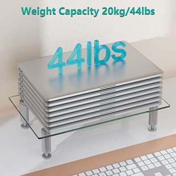 WALI Glass Monitor Stand Riser for Desk,Height Adjustable Computer Monitor Riser, Clear Monitor Stand for Laptop TV Computer Screen, Desk Organization, Office Supplies (GTT001), 16 X 10 inch, Clear