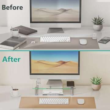 WALI Glass Monitor Stand Riser for Desk,Height Adjustable Computer Monitor Riser, Clear Monitor Stand for Laptop TV Computer Screen, Desk Organization, Office Supplies (GTT001), 16 X 10 inch, Clear