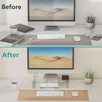 WALI Glass Monitor Stand Riser for Desk,Height Adjustable Computer Monitor Riser, Clear Monitor Stand for Laptop TV Computer Screen, Desk Organization, Office Supplies (GTT001), 16 X 10 inch, Clear