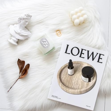 Real Travertine Tray for Jewelry Ring Dish, 5.9Inches Round Vanity Tray Marble Trinket Dish Decorative Tray Decor, Catch All Tray for Perfume, Candle, Jewelry Dish, Small Things(Beige)