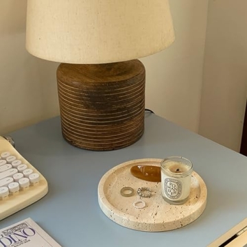 Real Travertine Tray for Jewelry Ring Dish, 5.9Inches Round Vanity Tray Marble Trinket Dish Decorative Tray Decor, Catch All Tray for Perfume, Candle, Jewelry Dish, Small Things(Beige)