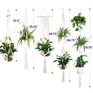 JES&MEDIS 5-Pack Macrame Plant Hangers with 5 Hooks, Different Tiers, Handmade Cotton Rope Hanging P...