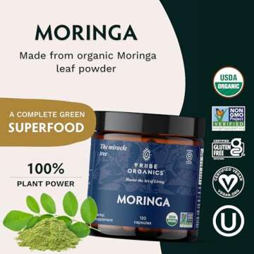 TRIBE ORGANICS 1800mg Organic Moringa Oleifera Powder for Energy | Joints | Brain Function - High Po...