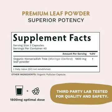 TRIBE ORGANICS 1800mg Organic Moringa Oleifera Powder for Energy | Joints | Brain Function - High Potency Nutrient Rich Greens Superfood | Natural Leaf Plant Protein | Antioxidant - 120 Vegan Capsules