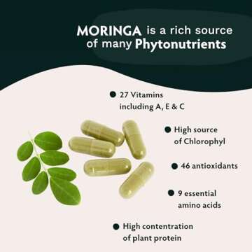 TRIBE ORGANICS 1800mg Organic Moringa Oleifera Powder for Energy | Joints | Brain Function - High Potency Nutrient Rich Greens Superfood | Natural Leaf Plant Protein | Antioxidant - 120 Vegan Capsules