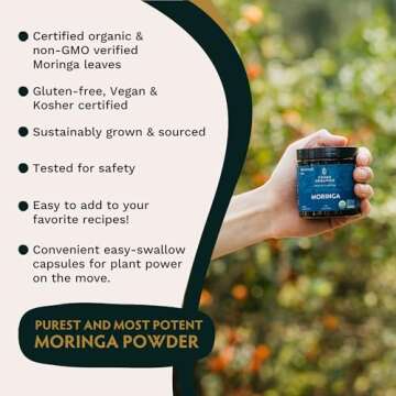 TRIBE ORGANICS 1800mg Organic Moringa Oleifera Powder for Energy | Joints | Brain Function - High Potency Nutrient Rich Greens Superfood | Natural Leaf Plant Protein | Antioxidant - 120 Vegan Capsules