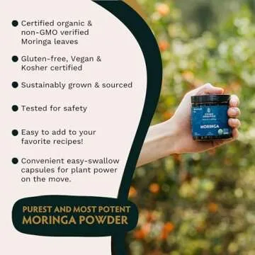 TRIBE ORGANICS 1800mg Organic Moringa Oleifera Powder for Energy | Joints | Brain Function - High Potency Nutrient Rich Greens Superfood | Natural Leaf Plant Protein | Antioxidant - 120 Vegan Capsules