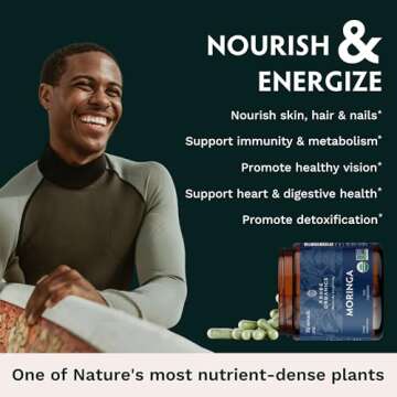 TRIBE ORGANICS 1800mg Organic Moringa Oleifera Powder for Energy | Joints | Brain Function - High Potency Nutrient Rich Greens Superfood | Natural Leaf Plant Protein | Antioxidant - 120 Vegan Capsules