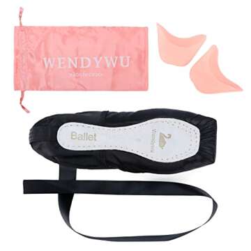 WENDYWU Professional Ballet Pointe Shoes for Kids Girl and Ladies Pink PU Soled Ballet Pointe Dance Shoes with Toe Pads (Black,7)