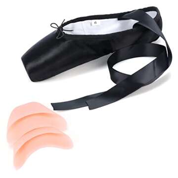 WENDYWU Professional Ballet Pointe Shoes for Kids Girl and Ladies Pink PU Soled Ballet Pointe Dance Shoes with Toe Pads (Black,7)