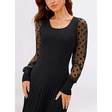 MIHOLL Women's Elegant Long Sleeve Midi Dress - Black