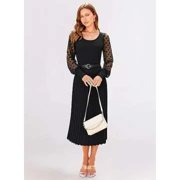 MIHOLL Women's Elegant Long Sleeve Midi Dress - Black