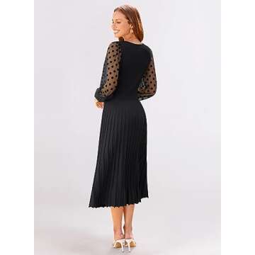 MIHOLL Women's Elegant Long Sleeve Midi Dress - Black