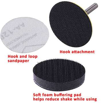 SIQUK 300 Pcs 2 Inch Sanding Discs with 1 pc 1/4 Inch Shank Backing Pad and 1 pc Soft Foam Buffering Pad 80 180 240 320 400 600 800 1000 2000 3000 Grit