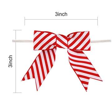Meseey 30 Pcs 3 Inches Mini Twist Tie Red Striped Printed Grosgrain Ribbon Bow Smal Bows for Appliqu...