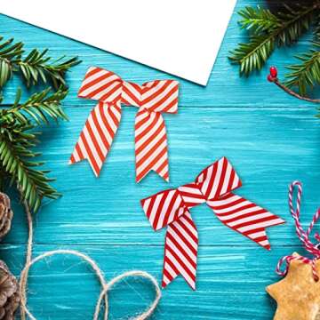 Meseey 30 Pcs 3 Inches Mini Twist Tie Red Striped Printed Grosgrain Ribbon Bow Smal Bows for Applique Embellishment Crafts Sewing Scrapbook Baby Shower Wedding Christmas Girls Dress Hair