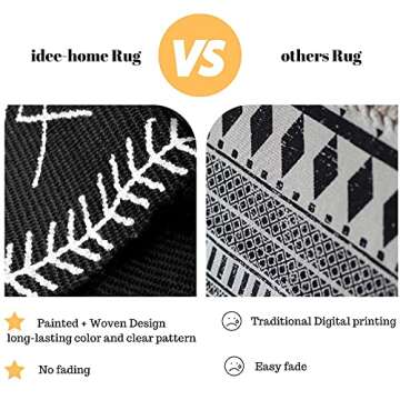 Boho Bathroom Rug, Boho Rug Kitchen Runner Black and White Bathroom Rugs, Washable Boho Bath Mat Sma...