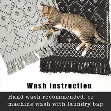 Boho Bathroom Rug, Boho Rug Kitchen Runner Black and White Bathroom Rugs, Washable Boho Bath Mat Small Woven Cotton Bohemian Tribal Farmhouse Tassels Geometric Moroccan Bedroom Hallway Bath Rug 2'x3'