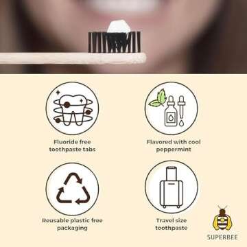 SuperBee Dentos Toothpaste Tablets, 150 Toothpaste Tabs, Fluoride Free & Eco Friendly, Travel Mouthwash Tablets, Sensitive Toothpaste Bites Kids Adults, Chewable Toothpaste Tablet, Spearmint