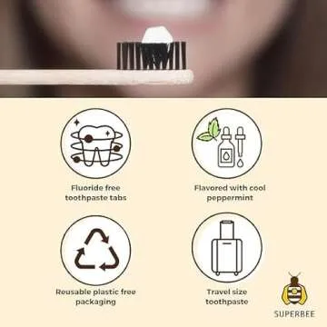 SuperBee Dentos Toothpaste Tablets, 150 Toothpaste Tabs, Fluoride Free & Eco Friendly, Travel Mouthwash Tablets, Sensitive Toothpaste Bites Kids Adults, Chewable Toothpaste Tablet, Spearmint