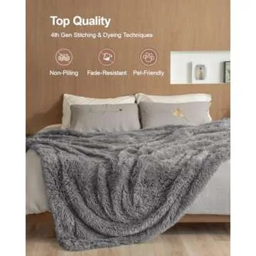 Pawque Faux Fur Blankets Twin Size 50x60 inches, Super Soft Fuzzy Fluffy Blanket, Warm Thick Sherpa Long Hair Shag Reversible Lightweight Cozy Throw for Bedroom Sofa Couch, Grey
