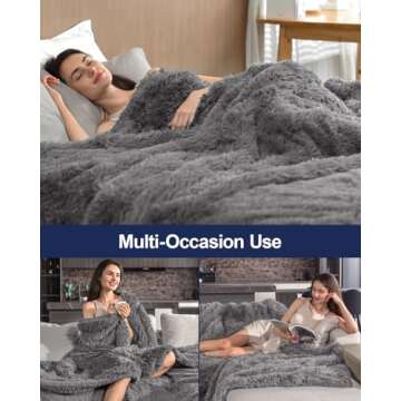 Pawque Faux Fur Blankets Twin Size 50x60 inches, Super Soft Fuzzy Fluffy Blanket, Warm Thick Sherpa Long Hair Shag Reversible Lightweight Cozy Throw for Bedroom Sofa Couch, Grey