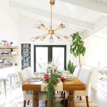 ALISADABOY Sputnik Chandelier 10 Light Brushed Brass Ceiling Lamp Modern Industrial Pendant Lighting...