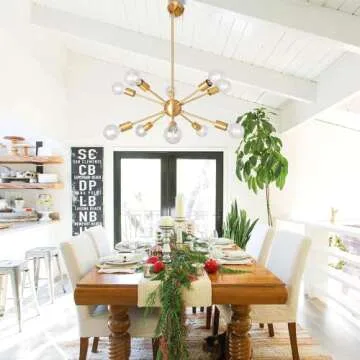 ALISADABOY Sputnik Chandelier 10 Light Brushed Brass Ceiling Lamp Modern Industrial Pendant Lighting...