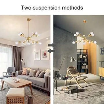 ALISADABOY Sputnik Chandelier 10 Light Brushed Brass Ceiling Lamp Modern Industrial Pendant Lighting Gold Vintage Ceiling Light Fixture for Living Room Bedroom Kitchen Foyer Hallway