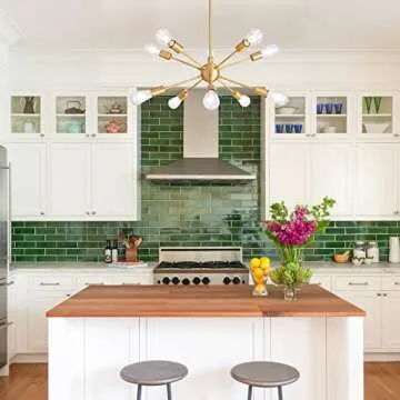 ALISADABOY Sputnik Chandelier 10 Light Brushed Brass Ceiling Lamp Modern Industrial Pendant Lighting Gold Vintage Ceiling Light Fixture for Living Room Bedroom Kitchen Foyer Hallway