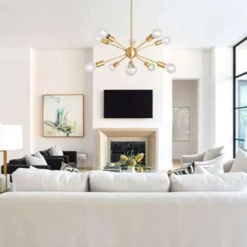 ALISADABOY Sputnik Chandelier 10 Light Brushed Brass Ceiling Lamp Modern Industrial Pendant Lighting Gold Vintage Ceiling Light Fixture for Living Room Bedroom Kitchen Foyer Hallway