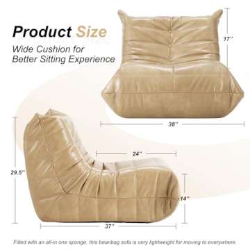Hobestluk Bean Bag Chair Giant Bean Bag Sofa Memory Foam Bean Bag Chairs for Adults, Bean Bag Couche...