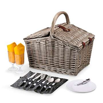 PICNIC TIME Piccadilly Picnic Basket, Romantic Picnic Basket for 2 with Picnic Set - Includes Utensi...