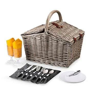 PICNIC TIME Piccadilly Picnic Basket, Romantic Picnic Basket for 2 with Picnic Set - Includes Utensi...