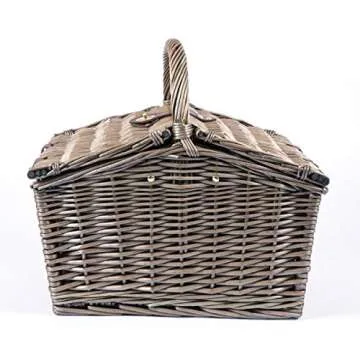 PICNIC TIME Piccadilly Picnic Basket, Romantic Picnic Basket for 2 with Picnic Set - Includes Utensil Set, Glasses, Plates, and Wine Opener, (Anthology Collection - Gray with Gold Accents)