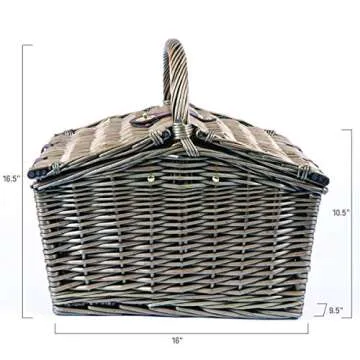 PICNIC TIME Piccadilly Picnic Basket, Romantic Picnic Basket for 2 with Picnic Set - Includes Utensil Set, Glasses, Plates, and Wine Opener, (Anthology Collection - Gray with Gold Accents)