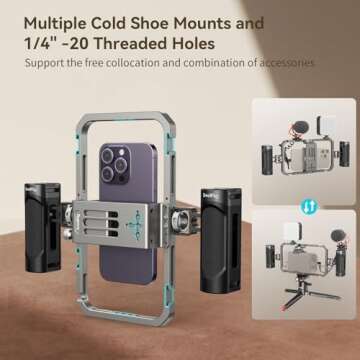 SmallRig Universal Phone Video Rig Kit for iPhone, Smartphone and Cameras, Phone Stabilizer Rig w/Tripod Microphone LED Light Side Handle Power Bank Holderm, for Vlogging & Live Streaming