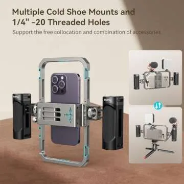 SmallRig Universal Phone Video Rig Kit for iPhone, Smartphone and Cameras, Phone Stabilizer Rig w/Tripod Microphone LED Light Side Handle Power Bank Holderm, for Vlogging & Live Streaming