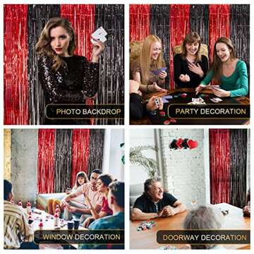 LOLStar 3 Pack Casino Foil Fringe Curtains Casino Theme Party Decorations 9.9 X 6.6 ft Red and Black Photo Booth Prop, Tinsel Streamer Backdrop for Las Vegas Theme Decor