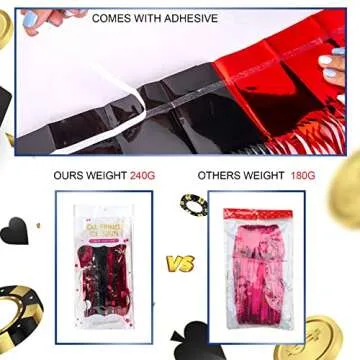 LOLStar 3 Pack Casino Foil Fringe Curtains Casino Theme Party Decorations 9.9 X 6.6 ft Red and Black Photo Booth Prop, Tinsel Streamer Backdrop for Las Vegas Theme Decor