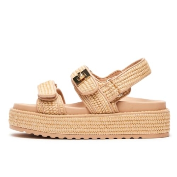 DOEYG Raffia Platform Wedge Sandals for Women - Stylish, Adjustable Summer Sandals