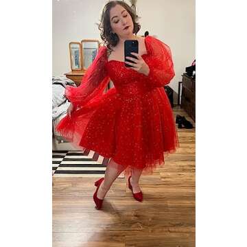 Maxianever Sparkly Homecoming Dresses Short for Teens Puffy Sleeves Starry Tulle Prom Dresses Graduation Mini Gowns Women Light Pink US2