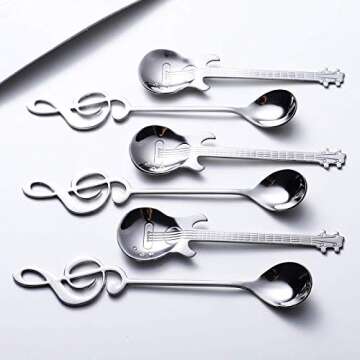Creative Music Note & Guitar Spoons Set - 6-Pack 18/10 Stainless Steel