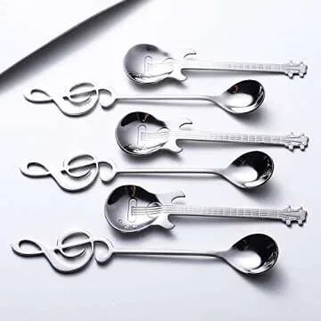 Creative Music Note & Guitar Spoons Set - 6-Pack 18/10 Stainless Steel