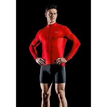 TSLA Men's Long Sleeve Bike Cycling Jersey, Quick Dry Breathable Reflective Biking Shirts with 3 Rear Pockets, Cycle Long Sleeve Red, XX-Large